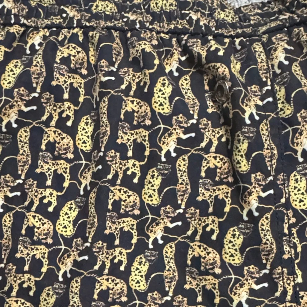 Jared Lang Mens M Black Animal Print Hybrid Swim Trunks Mesh Lined Board Shorts